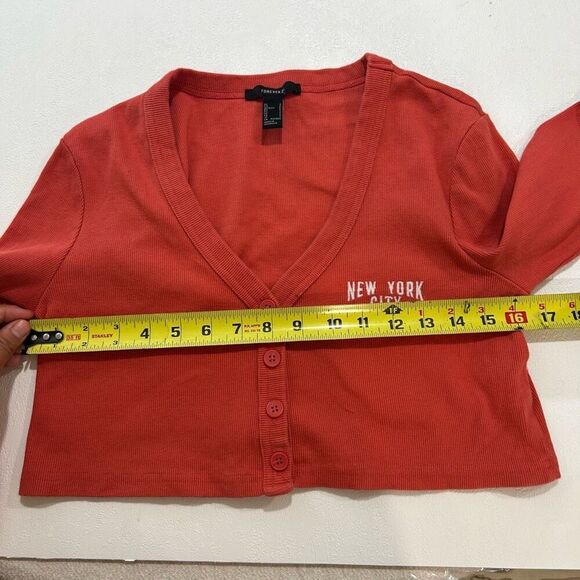 Forever 21 Red Cropped Button Cardigan | “New York City” Embroidery | Size S - Picture 3 of 6